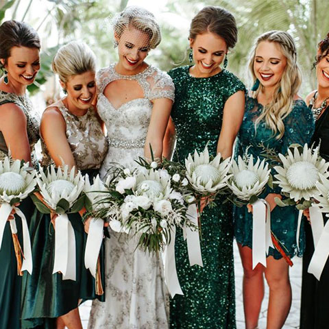 Bridal bouquet with white protea