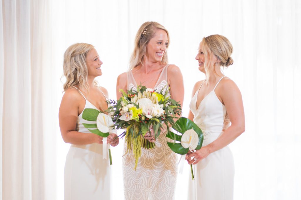 Bridesmaid Bouquet with Monstera leaves and White anthurium